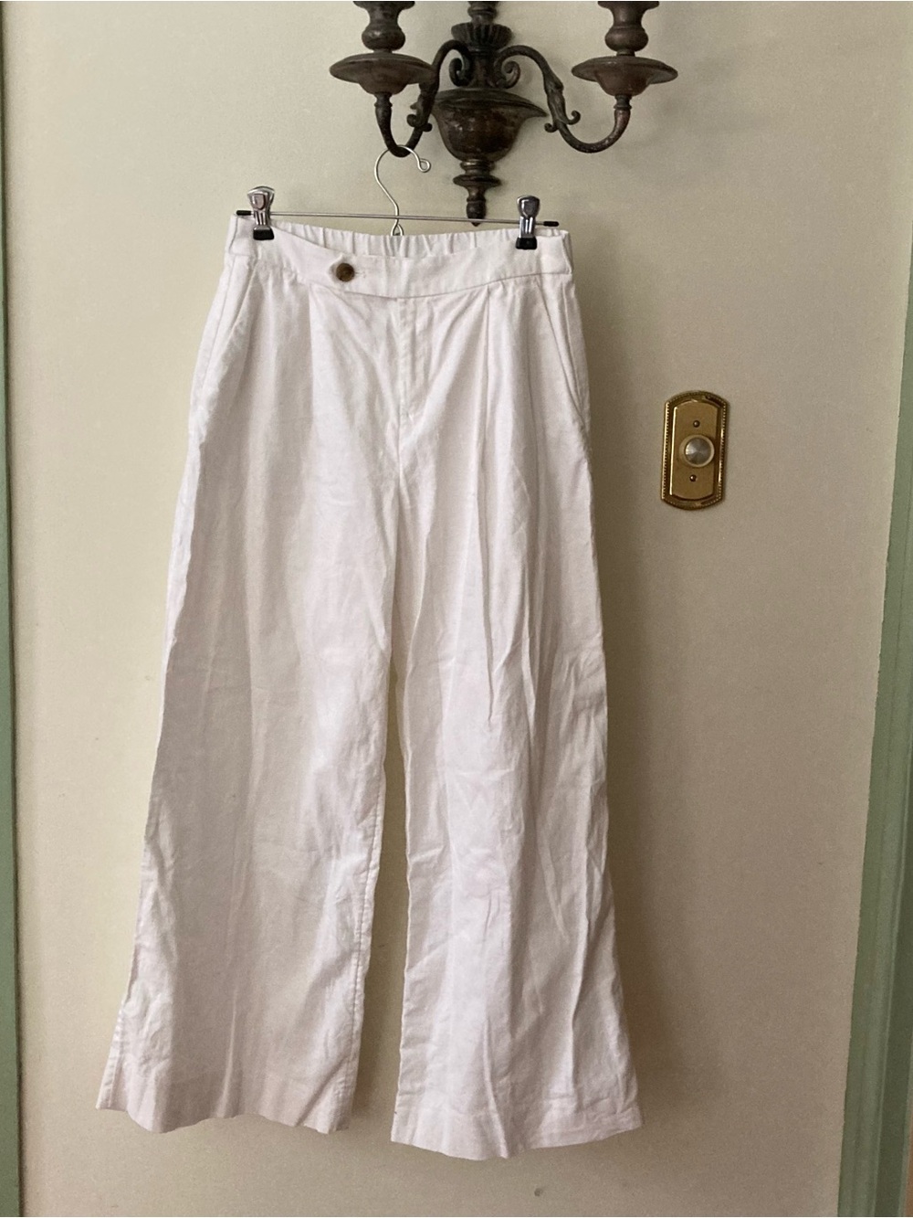 Banana Republic White Linen Wide Leg Trouser Pants white sz 2 beach coastal Boho